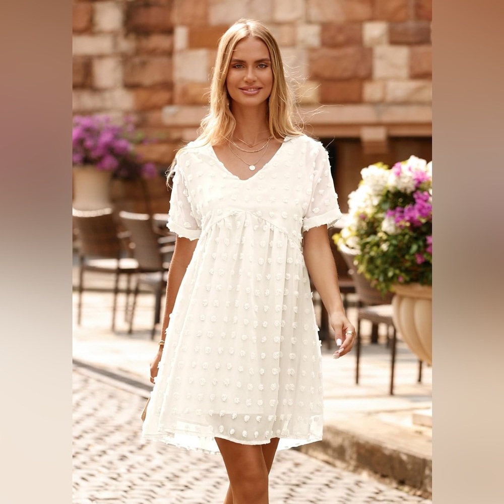 Kirundo Swiss Dot Chiffon Mini Dress Ivory